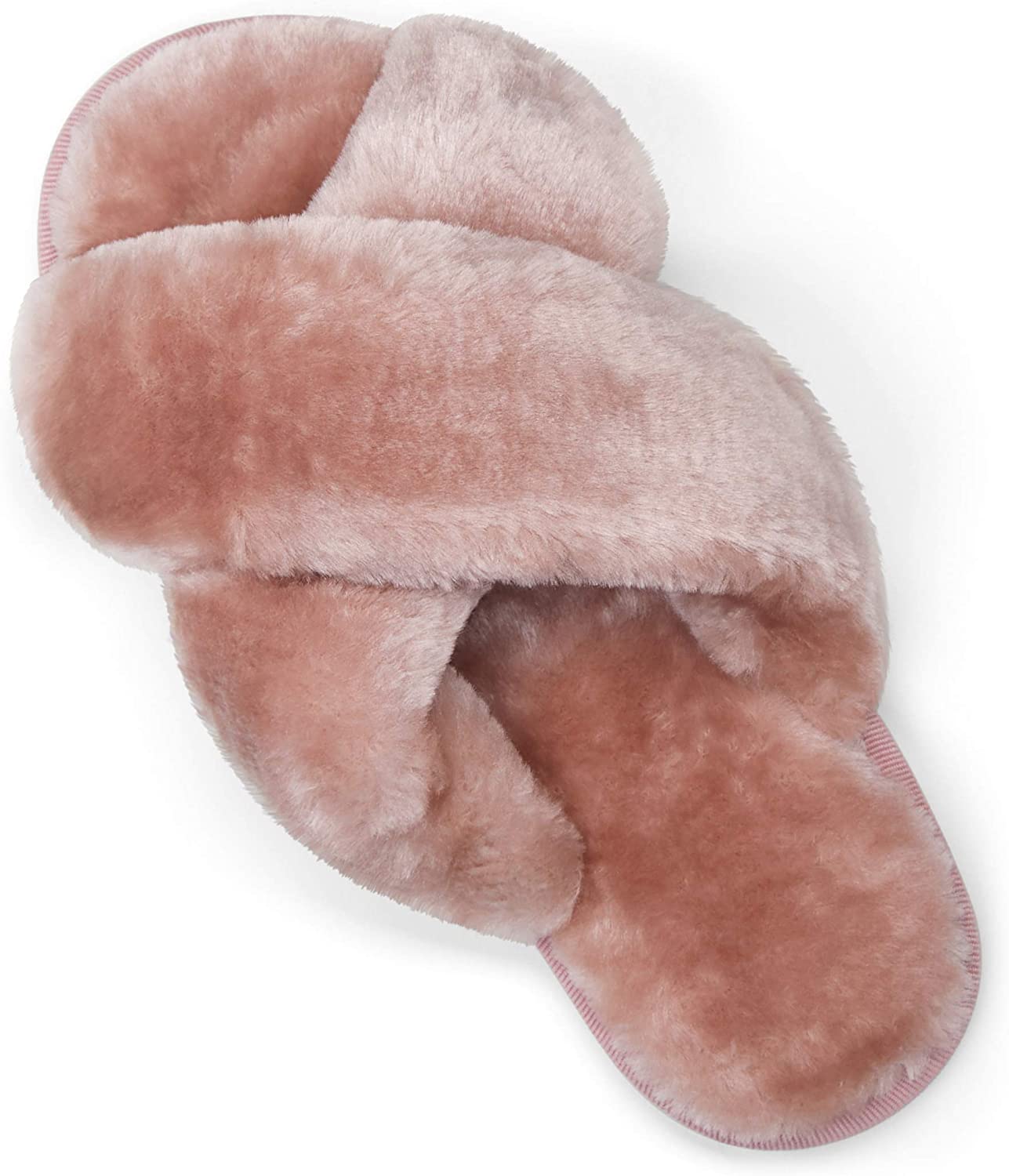 Women's Cross Band Slippers Soft Plush Furry | VEPOSE